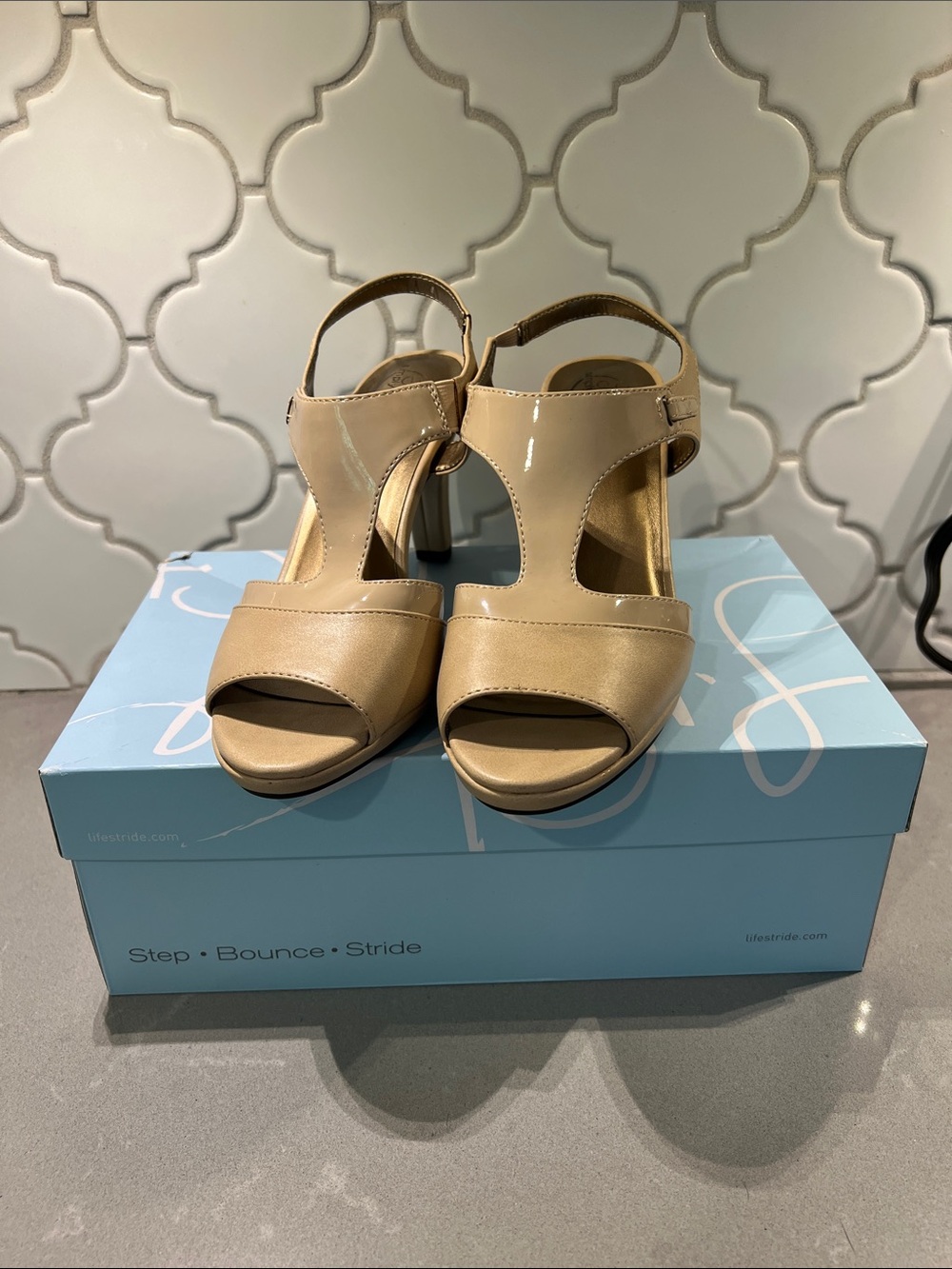 Life Stride Tan T-Strap Heeled Sandals